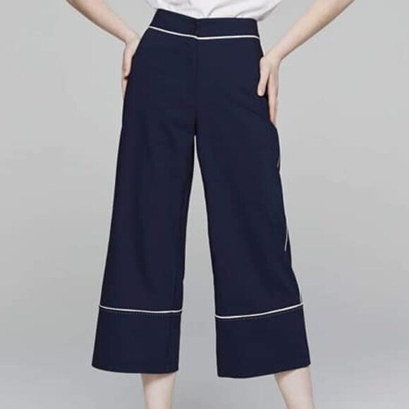 Oak + Fort Contrast Cropped Navy Pants 0 - Picture 1 of 11
